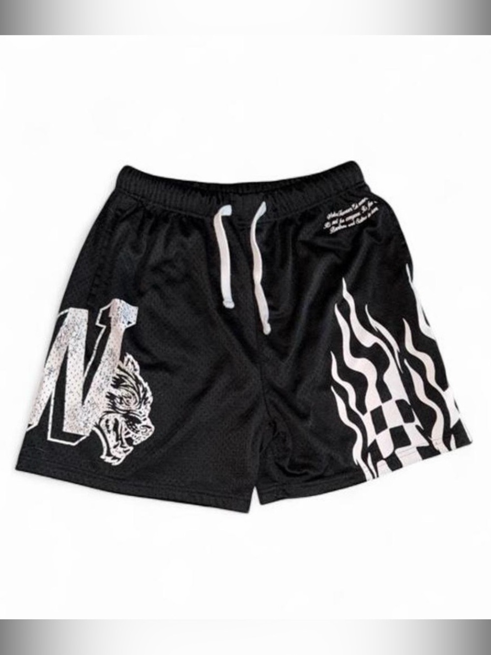 Darc Sport Black Athletic Shorts with White Flame & Check Graphic